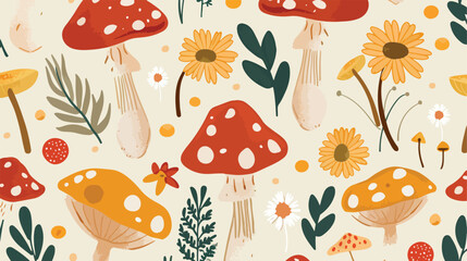 70s 60s groovy floral hippie mushrooms and flowers
