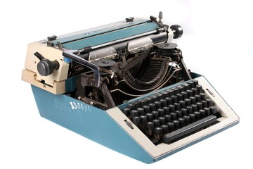 Old antique mechanical vintage typewriter on white with clipping puth