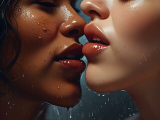 lesbian women kissing  - obrazy, fototapety, plakaty