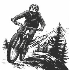 mountain biker vector logo illustration on a solid white background