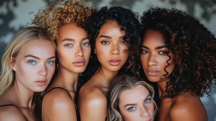 Obraz premium Group portrait of six beautiful ladies with different skin and hair color