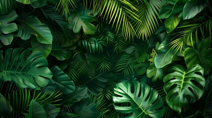 A nature-inspired background featuring green tropical forest leaves, perfect for creating an immersive illustration concept