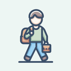 Child with school bag goes to school. Flat colors icon. The image can be used for a visual schedule. 