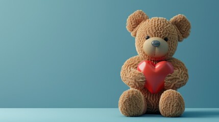 Rendering Teddy Bear Holding a Heart isolated background. AI generated image
