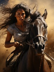 Elegant beauty of a cowgirl: grace meets grit, prairie echoes with the allure of a free-spirited, beautiful woman serene charm of a pretty girl, portrait of grace. - obrazy, fototapety, plakaty