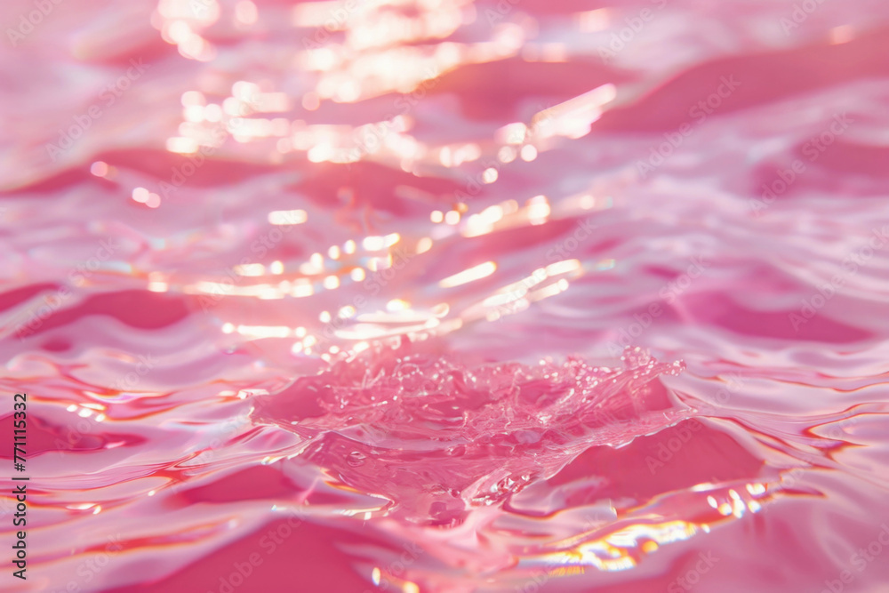 Poster abstract fluid art background with copy space. close-up of gentle ripples in pink water with sunligh