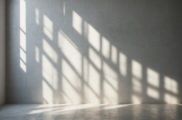 Obraz premium Authentic and understated soft-focus natural light through windows, casting shadows on textured wallpaper, creating an abstract backdrop. Simplistic abstract white light background ideal for product d