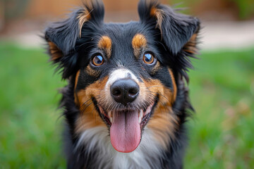 Happy, Energetic Dog With Tongue Out Enjoying A Sunny Day In Nature