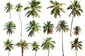 Tropical serenity  A collection of coconut palm trees, standing tall and isolated against a canvas of purity