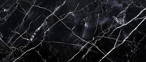 Sleek black marble texture with intricate white veining polished surface reflecting light