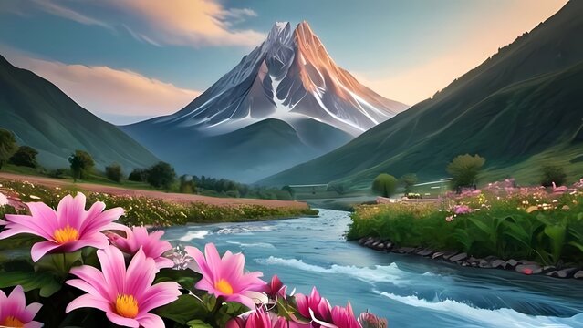 Get 10 royalty-free image downloads each month with a cost-saving subscription.

0
vector

Search for vectors

Panoramic view of large mountains, beautiful meadows with flowers. Flat cartoon landscape