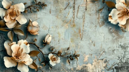 Fototapeta na wymiar 3D flower Wallpaper on textured background. wall decor , Poster , vintage flower , 3d background for interior