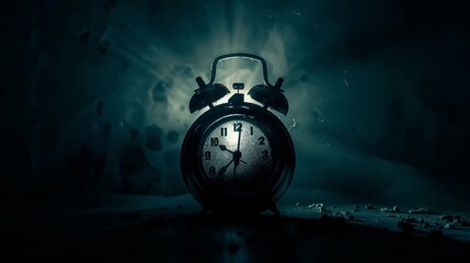 A time bomb image set against a dark background. Conceptual image of a timer counting down to explosion illuminated by a shaft of light shining through the shadows - obrazy, fototapety, plakaty