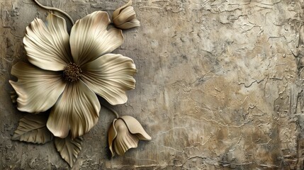 3D flower Wallpaper on textured background. wall decor , Poster , vintage flower , 3d background for interior