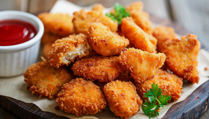 Served Crispy Golden Chicken Nuggets, Perfect for a Delicious Snack or a Casual Meal