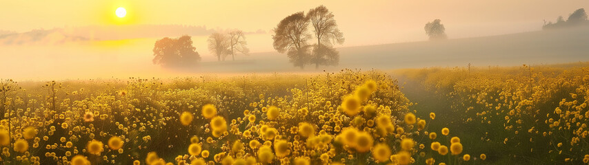 Golden Morning: Sunrise Over a Rapeseed Flower Field