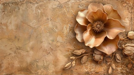 vintage flower Wallpaper on textured background. wall decor , Poster , 3D Flower , illustration