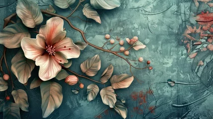 Foto op Plexiglas vintage flower Wallpaper on textured background. wall decor , Poster , 3D Flower , illustration © MrJacki