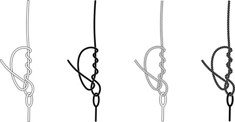 Improved clinch knot or salmon knot rope icon set