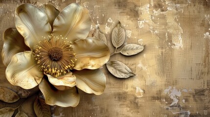 vintage flower Wallpaper on textured background. wall decor , Poster , 3D Flower , illustration