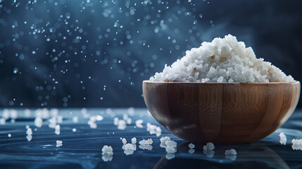 A wooden bowl of salt