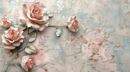 3D flower Wallpaper on textured background. wall decor , Poster , vintage flower .. - obrazy, fototapety, plakaty