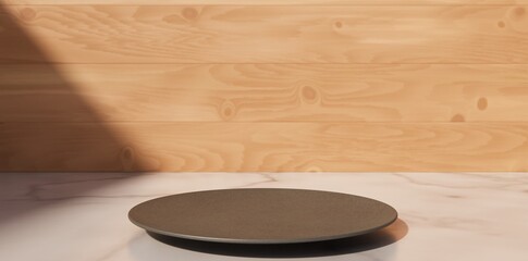 A black ceramic plate on the kitchen table