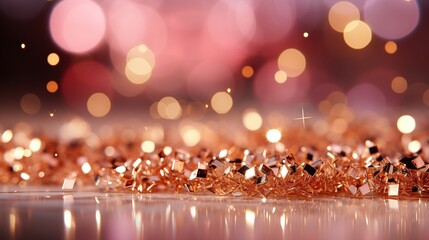 Golden and pink christmas background with bokeh.