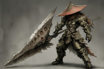 A character design of as an legendary samurai. Japanese animation style digital drawing illustration, anime aesthetic. generative AI