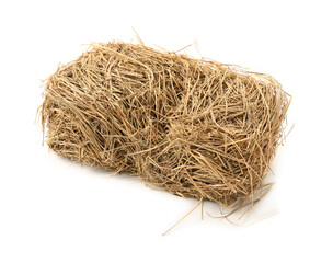 Small dried hay bale on white background