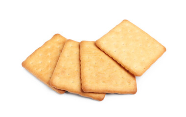 Tasty crispy square crackers isolated on white