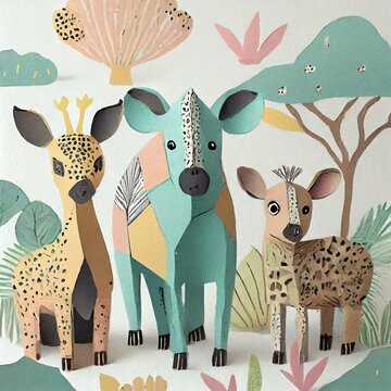animales de carton colores pastel 