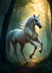a benevolent centaur guiding lost travelers through enchanted forests, its half-human, half-horse form radiating kindness and wisdom - obrazy, fototapety, plakaty