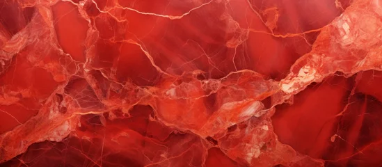 Wandcirkels plexiglas A detailed close up capturing the vibrant hues of a red marble texture with hints of amber, magenta, and peach. The intricate patterns resemble a work of art, exuding warmth and elegance © AkuAku
