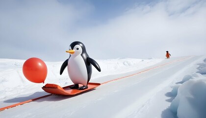 a-balloon-powered-penguin-sledding-down-an-icy-slo-