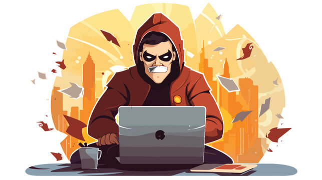 Cyber Swindler Man in Mask Feel Angry Hacking Inter