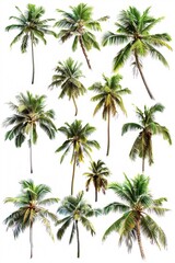 Tropical serenity  A collection of coconut palm trees, standing tall and isolated against a canvas of purity