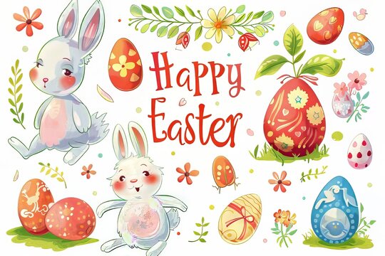 Easter Greetings: cute clip art with phrases like "Happy Easter"
