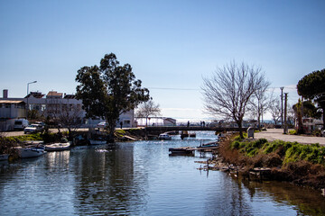 Fototapeta premium View of a small fishing village on the banks of the river.