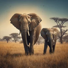 Fotobehang elephant in the savannah © Lucas