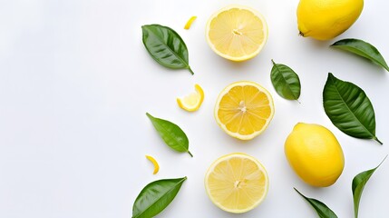 Lemon with leaves isolated on the white background