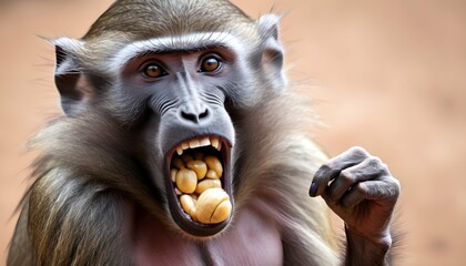 a-baboon-using-its-sharp-teeth-to-crack-open-a-nut- 2 - obrazy, fototapety, plakaty