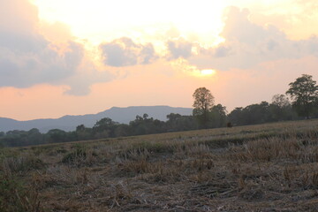Sunset sky stratosphere background, picture from plane.