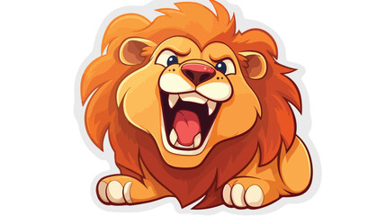 Distressed sticker of a laughing lion cartoon flat