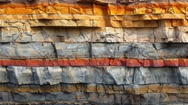 Stratigraphy cliff showing various geological layers