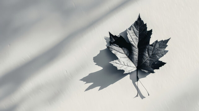 Minimalist design of a single leaf casting a complex shadow