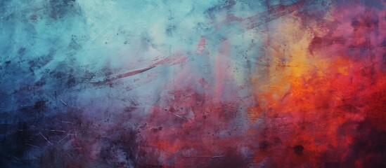 A hazy image of a vibrant landscape with swirling smoke resembling watercolor clouds in electric blue and magenta hues. Serene yet dynamic event captured in an artistic pattern - obrazy, fototapety, plakaty