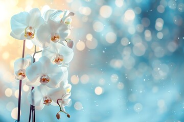 Fototapeta na wymiar Beautiful white orchid flowers with blurred gradient spring nature background image.