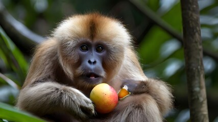 Obraz premium BORNEO MALAYSIA SEPTEMBER 6 2014 Adult oangutan eating