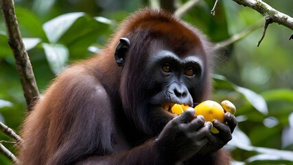 Obraz premium BORNEO MALAYSIA SEPTEMBER 6 2014 Adult oangutan eating